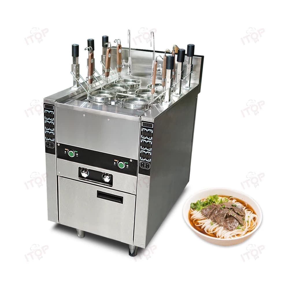 Fornello per noodle cinese commerciale Fornello per noodle Ramen 6 cestelli Fornello elettrico per pasta automatico