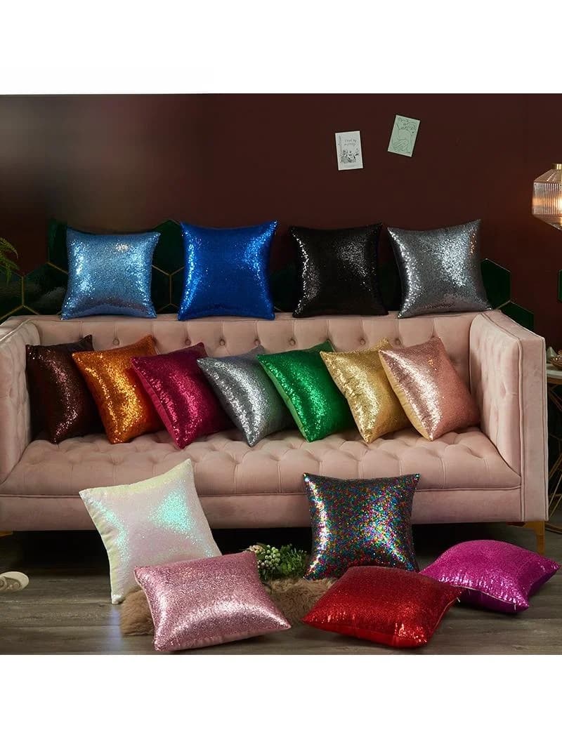 Fodera per cuscino lombare con paillettes Cisas per matrimonio e Capodanno, senza inserto, in fibra di poliestere, per tessuti per la casa