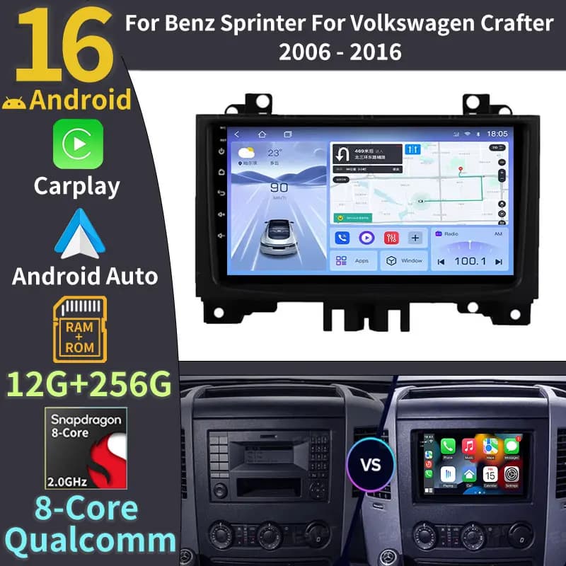 2DIN Android 16 Car radio for Benz Sprinter Volkswagen Vw Crafter 2006-2016 Carplay for Apple Android Auto Multimedia GPS Stereo