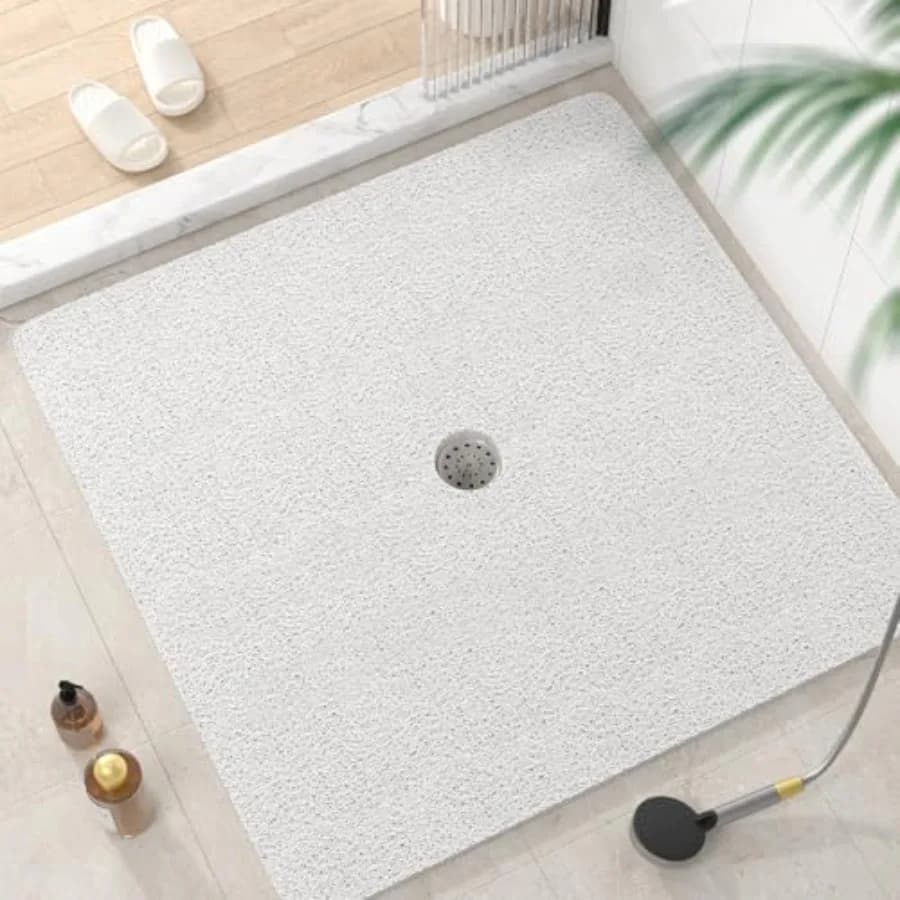 Tappetino da doccia quadrato, 40 x 40 pollici, antiscivolo per vasca, tappetino morbido in PVC con fori di drenaggio, ad asciugatura rapida per il bagno