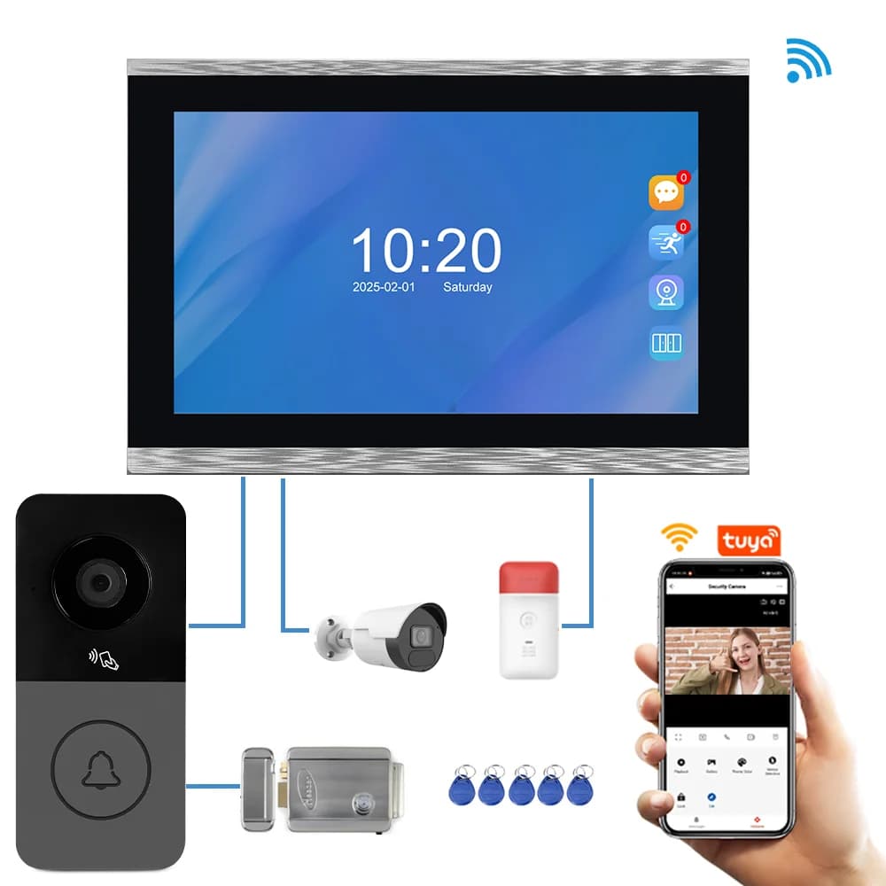 2025 Ultima telecamera per campanello WiFi con schermo da 10 pollici Videocitofono Sblocco videocitofono campanello intelligente AHD Tuya a 4 fili