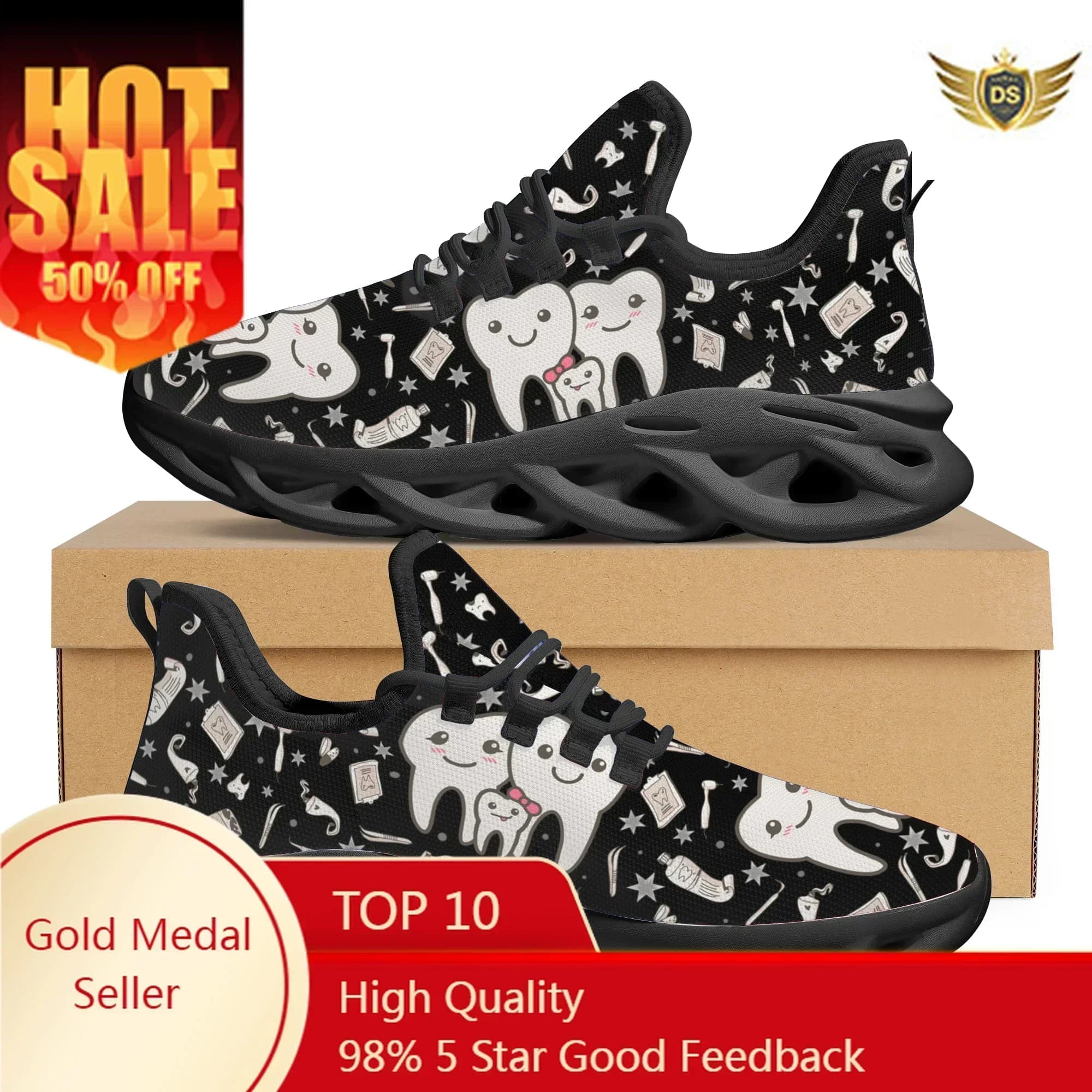 Sneakers con Design Dentale, Scarpe Casual da Donna Leggere con Lacci, Traspiranti, Scarpe da Infermiera in Rete, Calzature da Passeggio