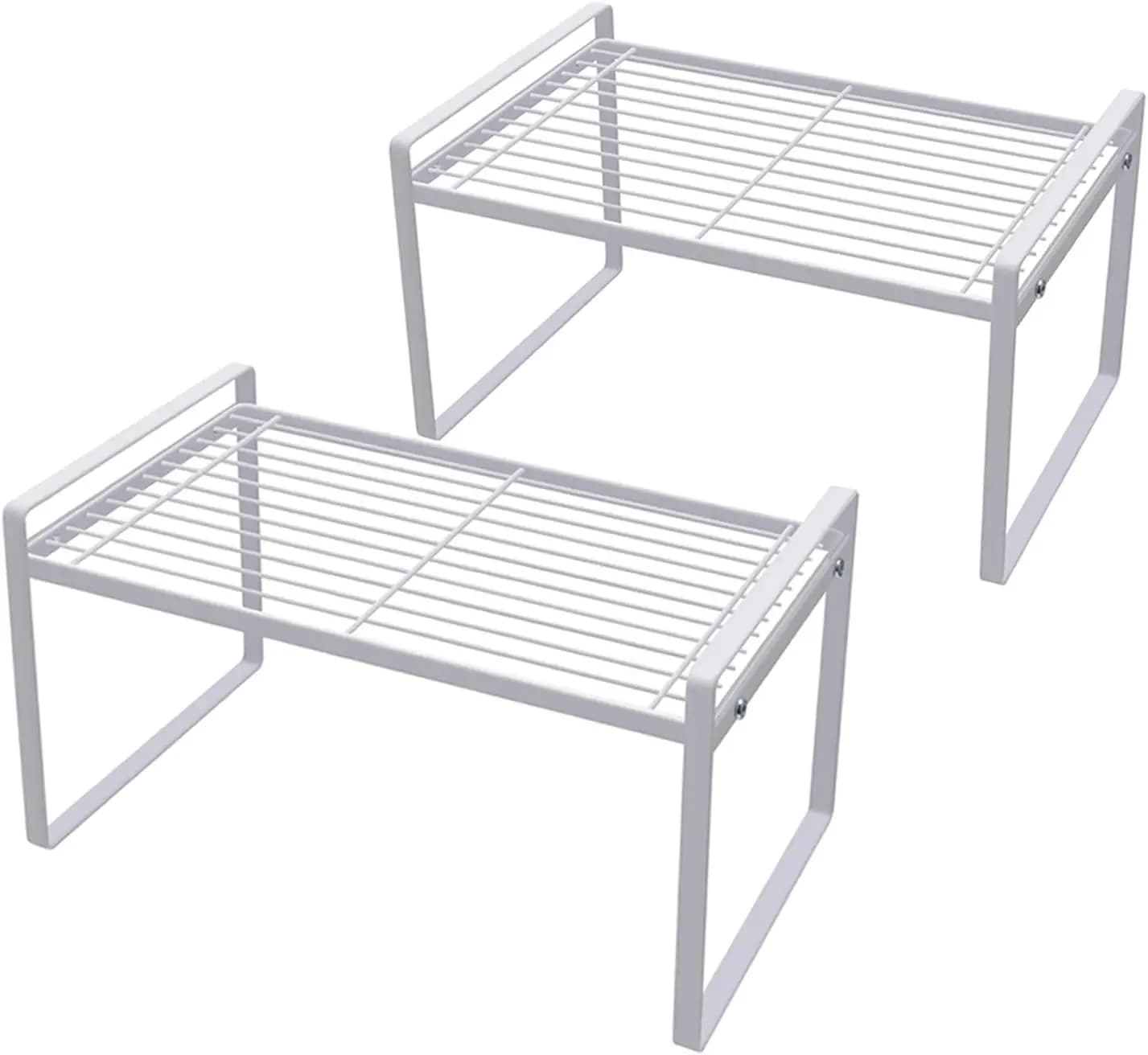 Set di 2 Organizzatori per Ripiani di Cucina, Scaffali per Dispensa, Bagno, Camera da Letto, Ufficio, Tavolo, Scrivania, Salvaspazio in Acciaio