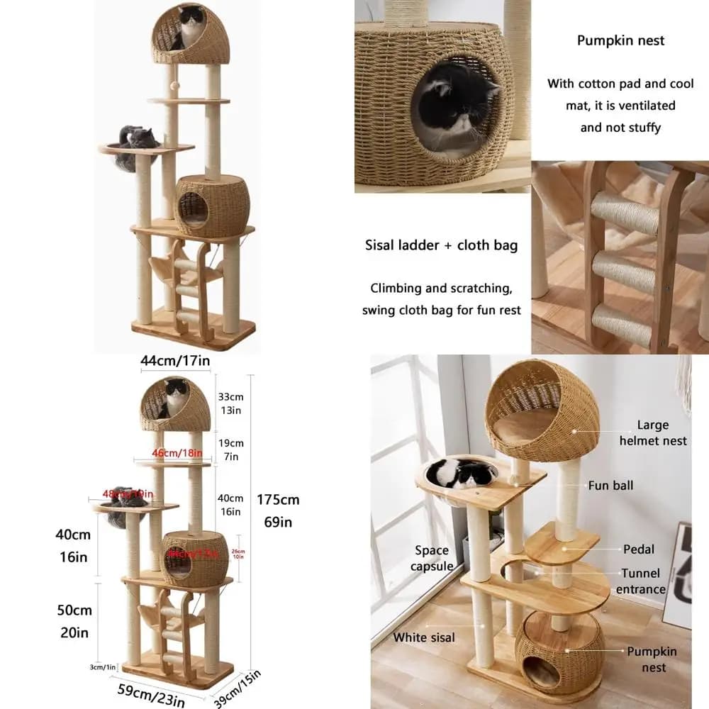 "Torre per gatti in legno robusta per gatti di grandi dimensioni da interni con tiragraffi"