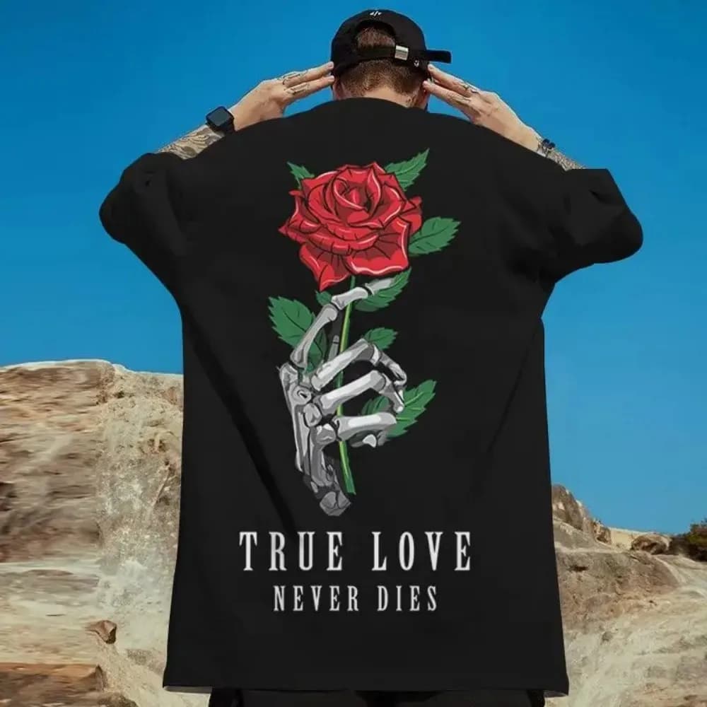 Harajuku in Hand Rose Letter Pattern 3D Print Sprots Breath Quick-dry Men's T-shirt Outdoor Casual Street Parent-child Clothing