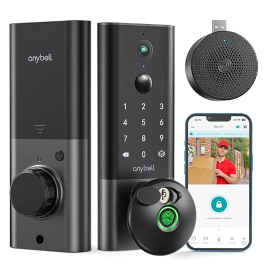 Serratura Intelligente con Impronta Digitale e Telecamera Integrata, Wi-Fi, per Porta d'Ingresso, Chiusura Automatica, Controllo App Cloud, Visione Notturna