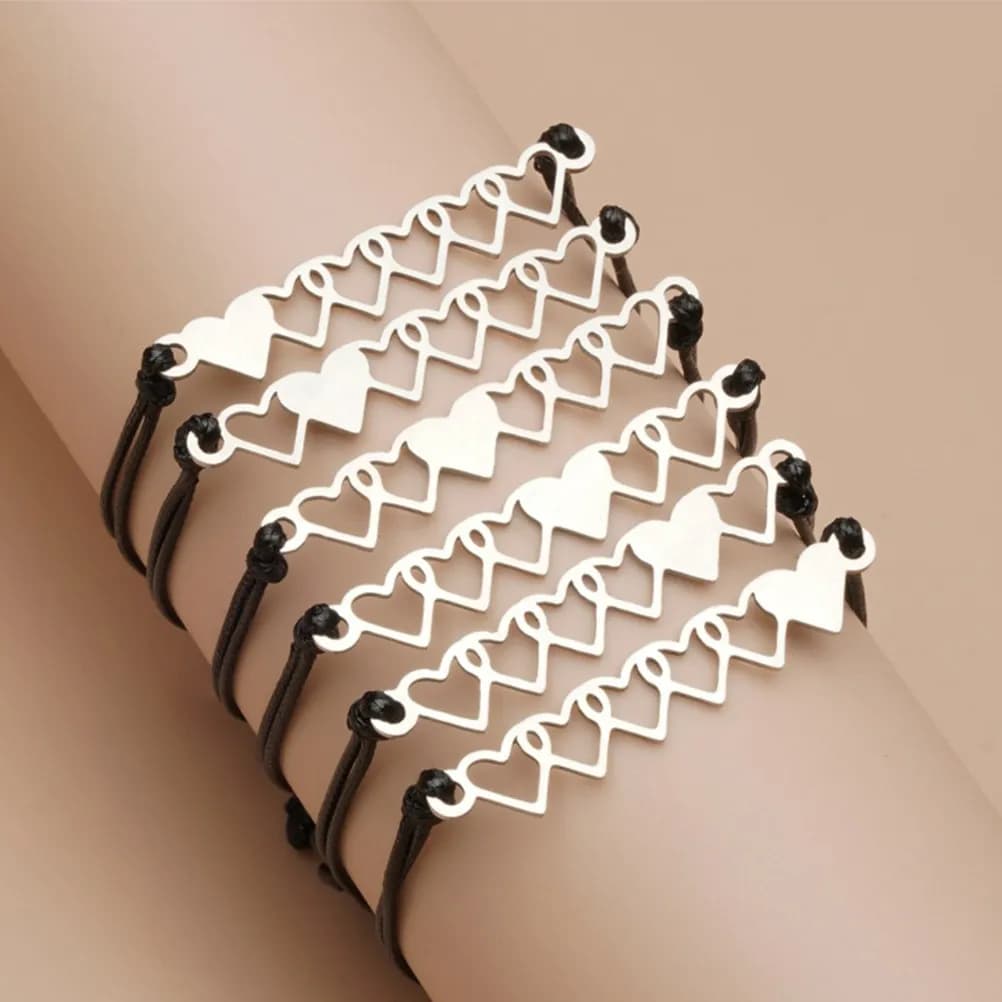 Set di 6 Braccialetti a Cuore Regolabili per Donne, Gioielli dell'Amicizia, Regalo, Bracciale in Corda per Feste, Anniversari, San Valentino