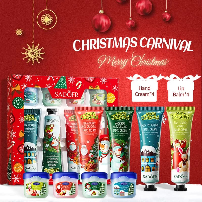 Confezione regalo di crema per le mani a tema natalizio Tutto inglese Idratante Balsamo per labbra nutriente idratante Prevenzione labbra secche screpolate