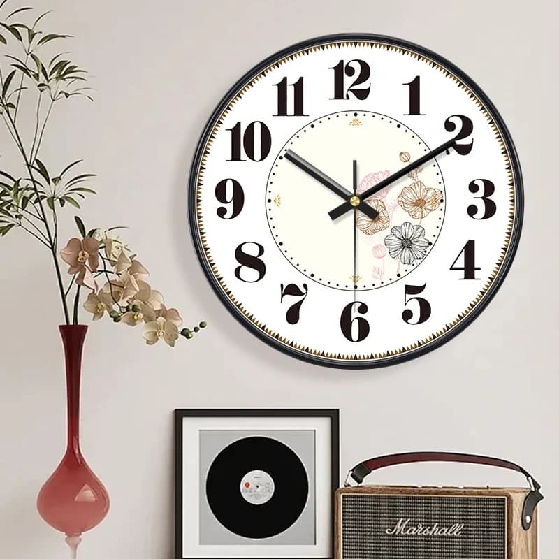 Classic Round Wall Clock Large Characters Quiet Movement Living Bedroom Offices Watch Easy to read Gift for Home Decoration