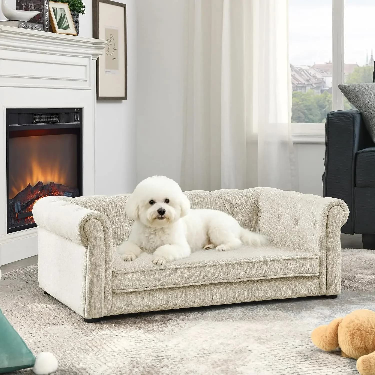Dog Sofa Couch for Medium Dogs, 39" Memory Foam Pet Couch with Washable Fabric Removable Cushion, Sofa Bed for Medium Dogs