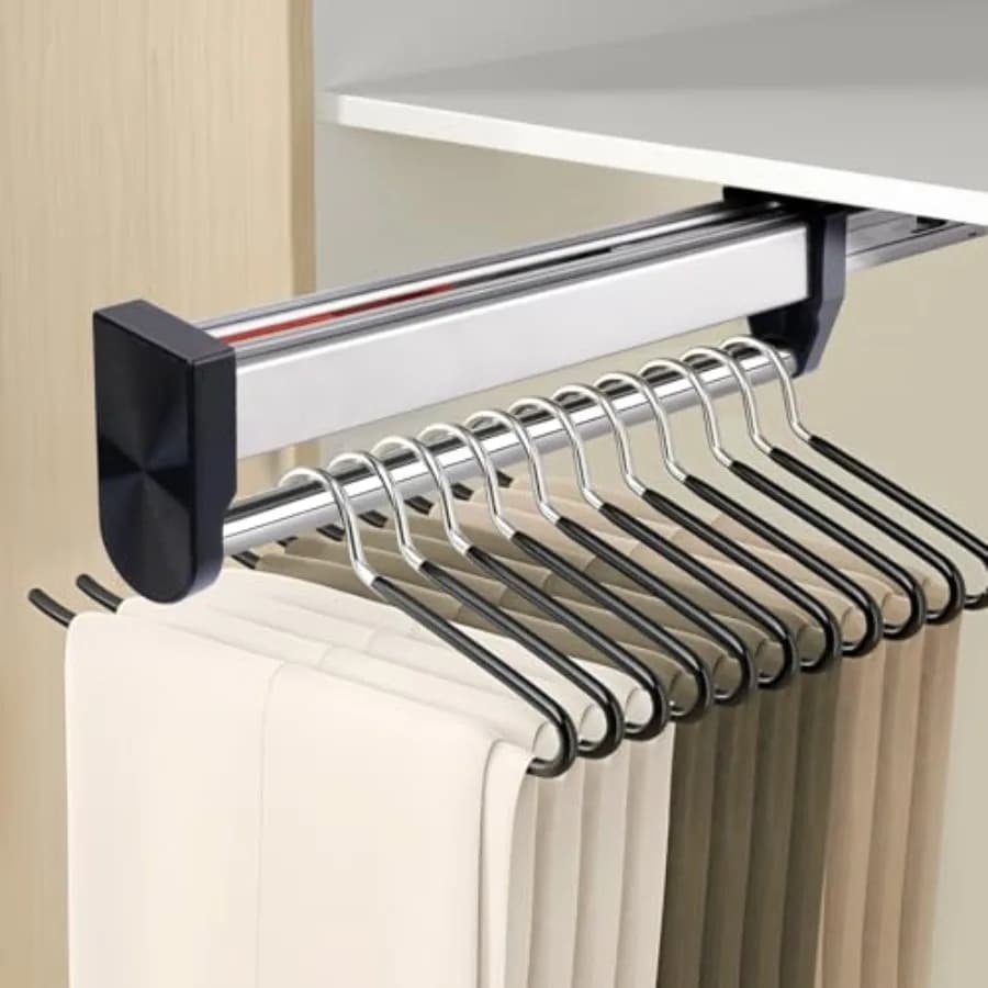 Pull Out Valet Rods for Closets Clothes Hanger Rail Slide Out Adjustable Heavy Duty Clothes Storage Hanger Rack for Pants Coats