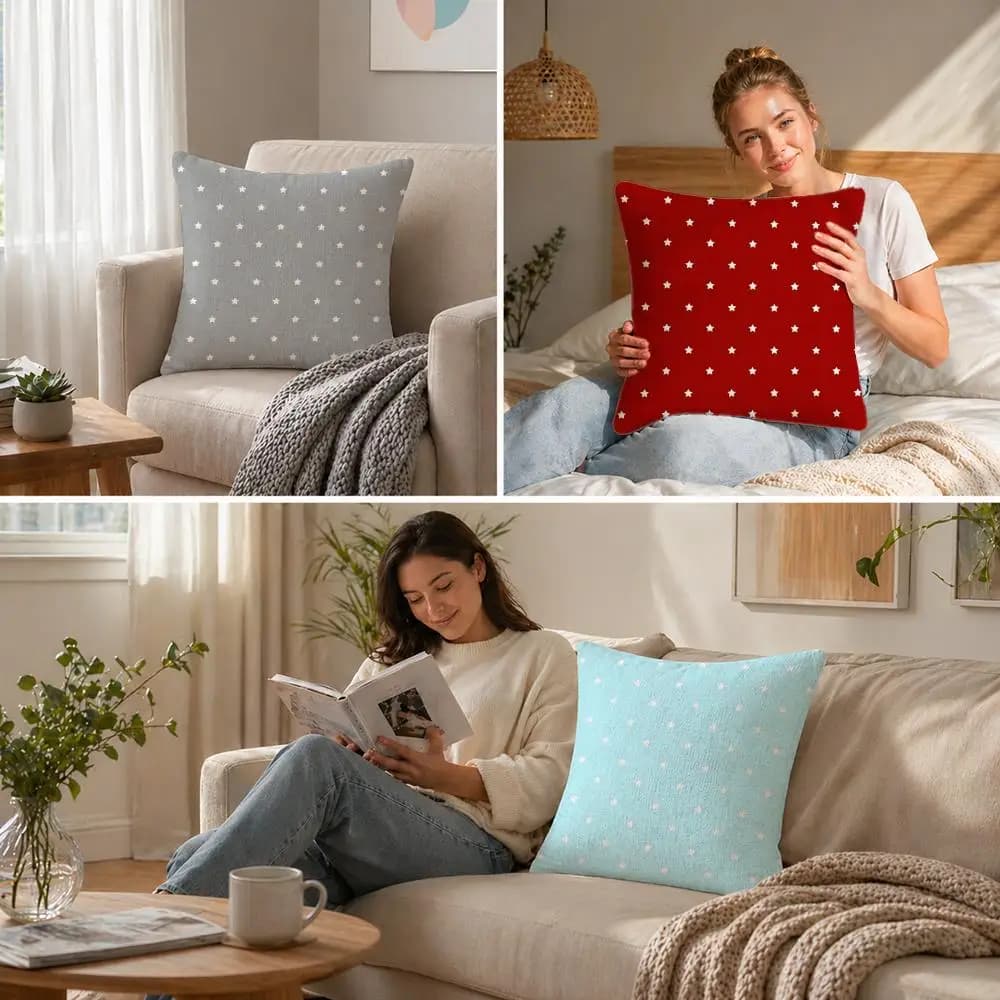 Set di fodere per cuscini in lino naturale con pois S-Star, decorazione completa per divano, camera da letto e sedia