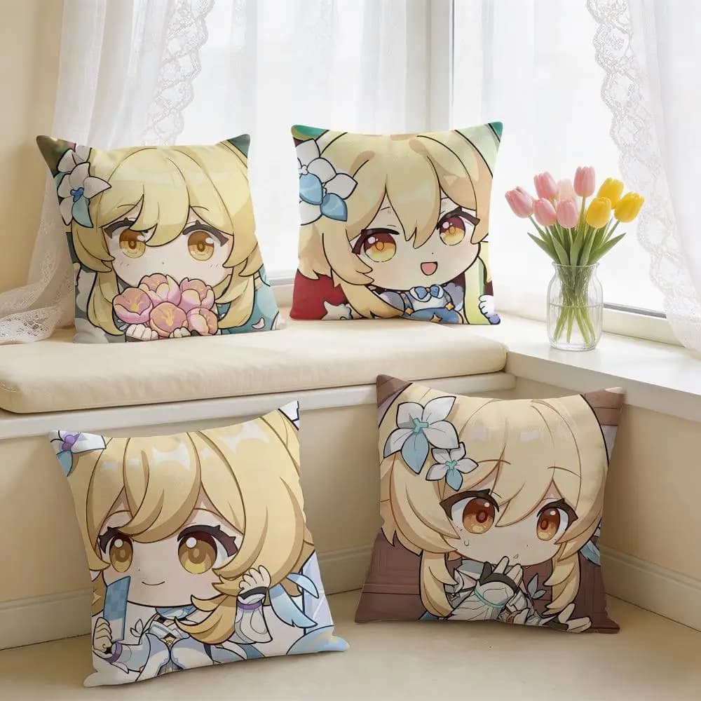 Lumine Cute Genshin Game Cushion Cover Short Plush Pillow Case Room Sofa Cushion Covers Home Decor Funda