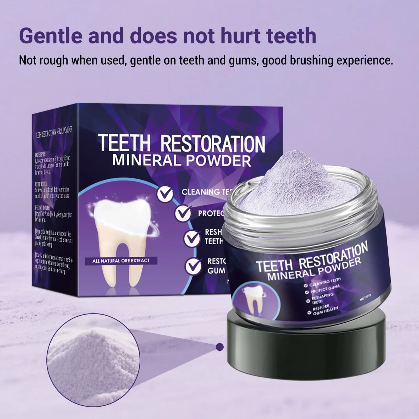 Polvere sbiancante per denti all'idrossiapatite 50g - Rimuove le macchie e ripara lo smalto, polvere dentifricia alla menta per denti sensibili e cura delle gengive.