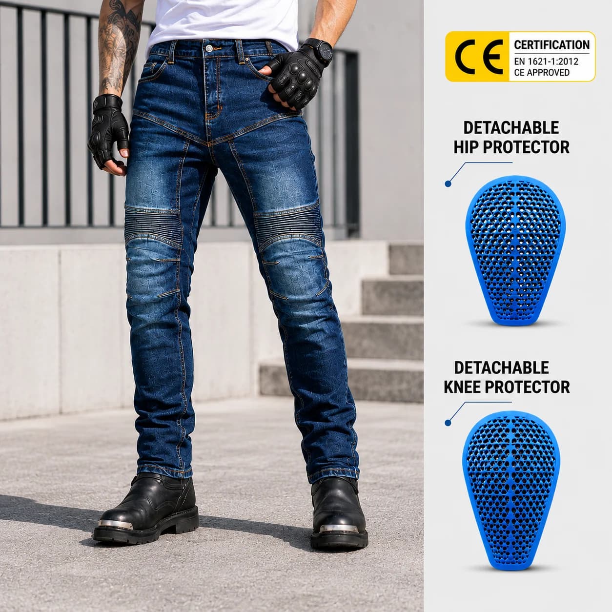 VOLERO Jeans da Moto da Uomo a Gamba Dritta Elasticizzati, Pantaloni Casual a Vita Alta Anti-Caduta con Imbottiture in Silicone