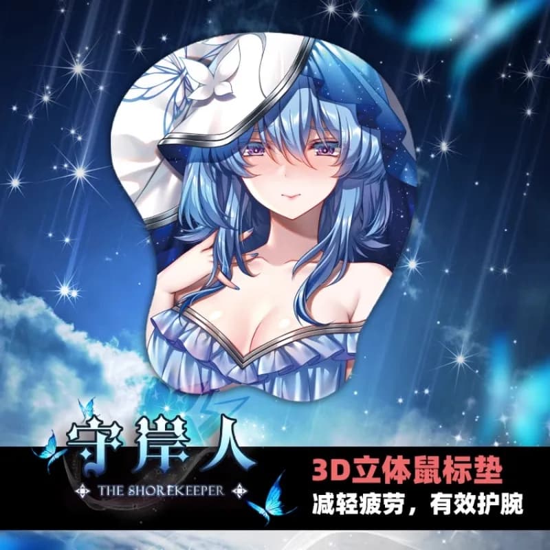 The Shorekeeper 3D Mousepad Wuthering Waves poggiapolsi a mano Sexy Soft Gel di silice tappetino per Mouse in Silicone Oppai Office Otaku Gift