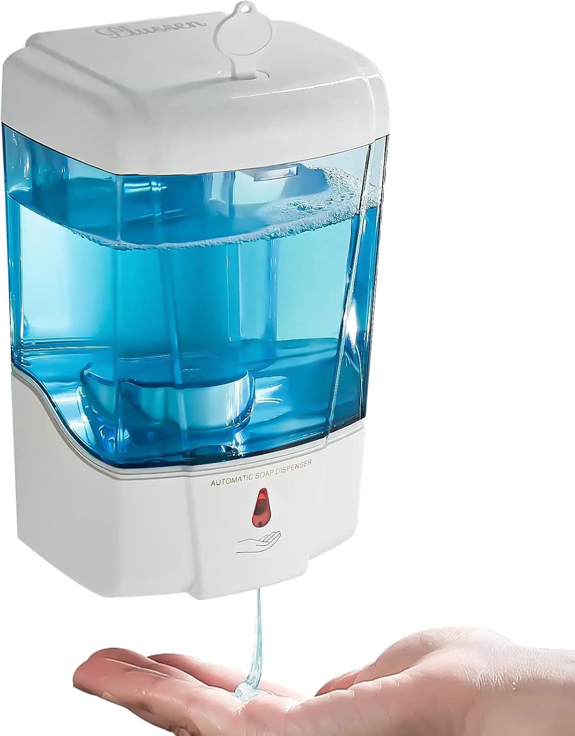 Dispenser di sapone touchless da parete, dispenser automatico di sapone per le mani da 600 ml con sensore a infrarossi per bagno e cucina, bianco