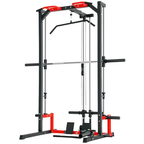 Smith Machine Power Rack with Traction Bar, Lat Pull Down System, Landmine, Squat Rack, Squat Bar, for Home Gym