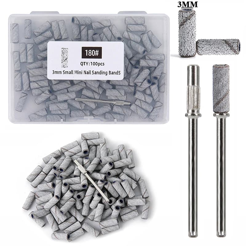 100 pz/scatola 3mm Mini Fasce Abrasive Con Mandrino Set Per Pelle Morta Callusese Lucidatura Punte da Trapano Elettrico per Unghie Strumento per Manicure