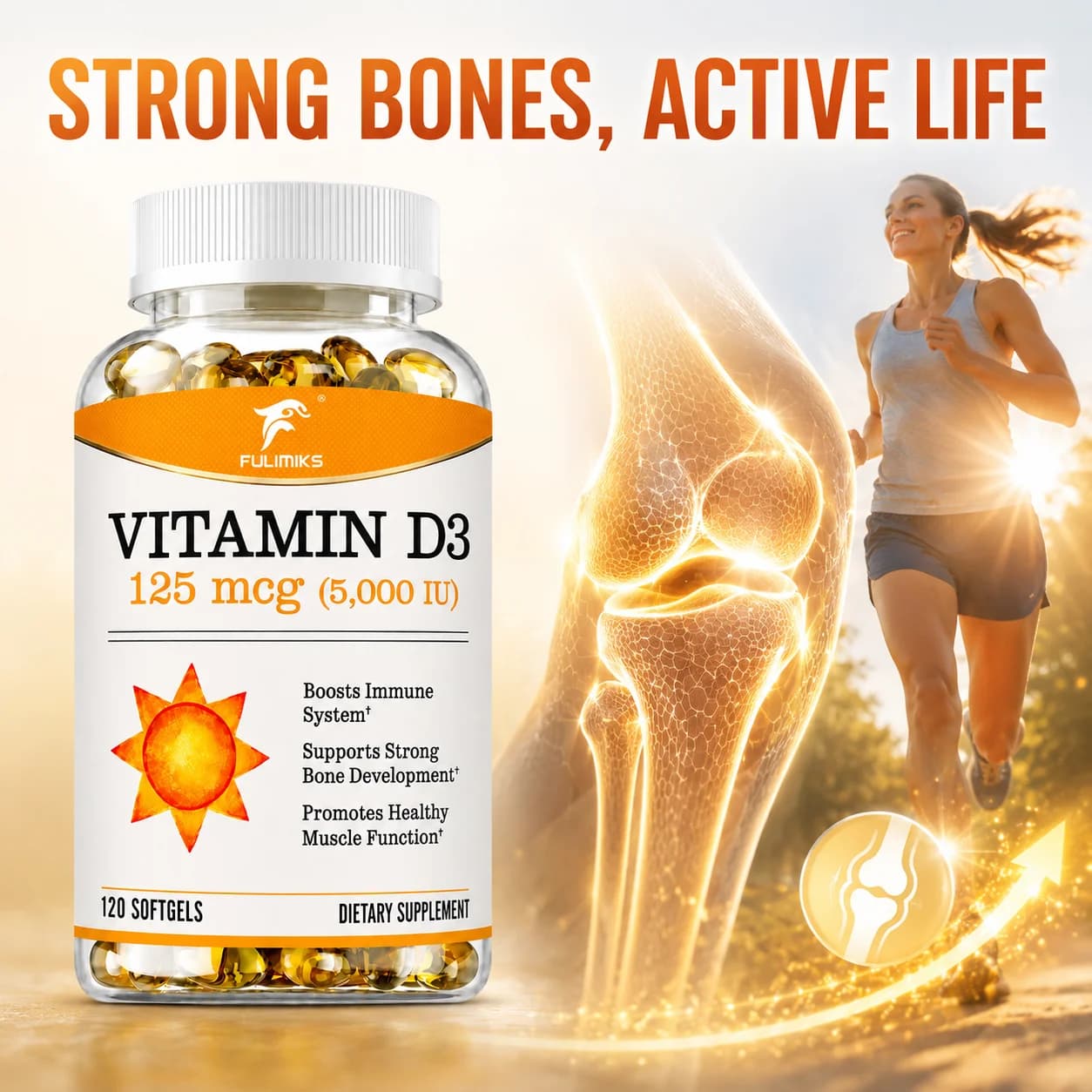 Vitamin D3 Supplement, Support Bone & Teeth Health, Maintain Immune Defense, Calcium Absorption, for Men Women