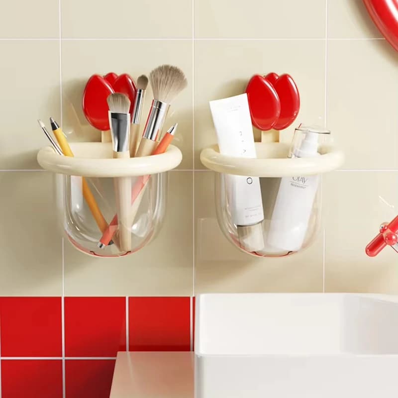 Scatola portaoggetti a ventosa in ABS, senza foratura, da parete, multiuso, per bagno, con scarico, scaffale portaoggetti