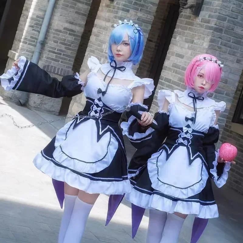 Anime Ram/Rem Lolita Cameriera Cosplay Costumes Dress King:zero Kara Hajimeru Isekai Seikatsu Halloween Costumes for Women Loli Dress