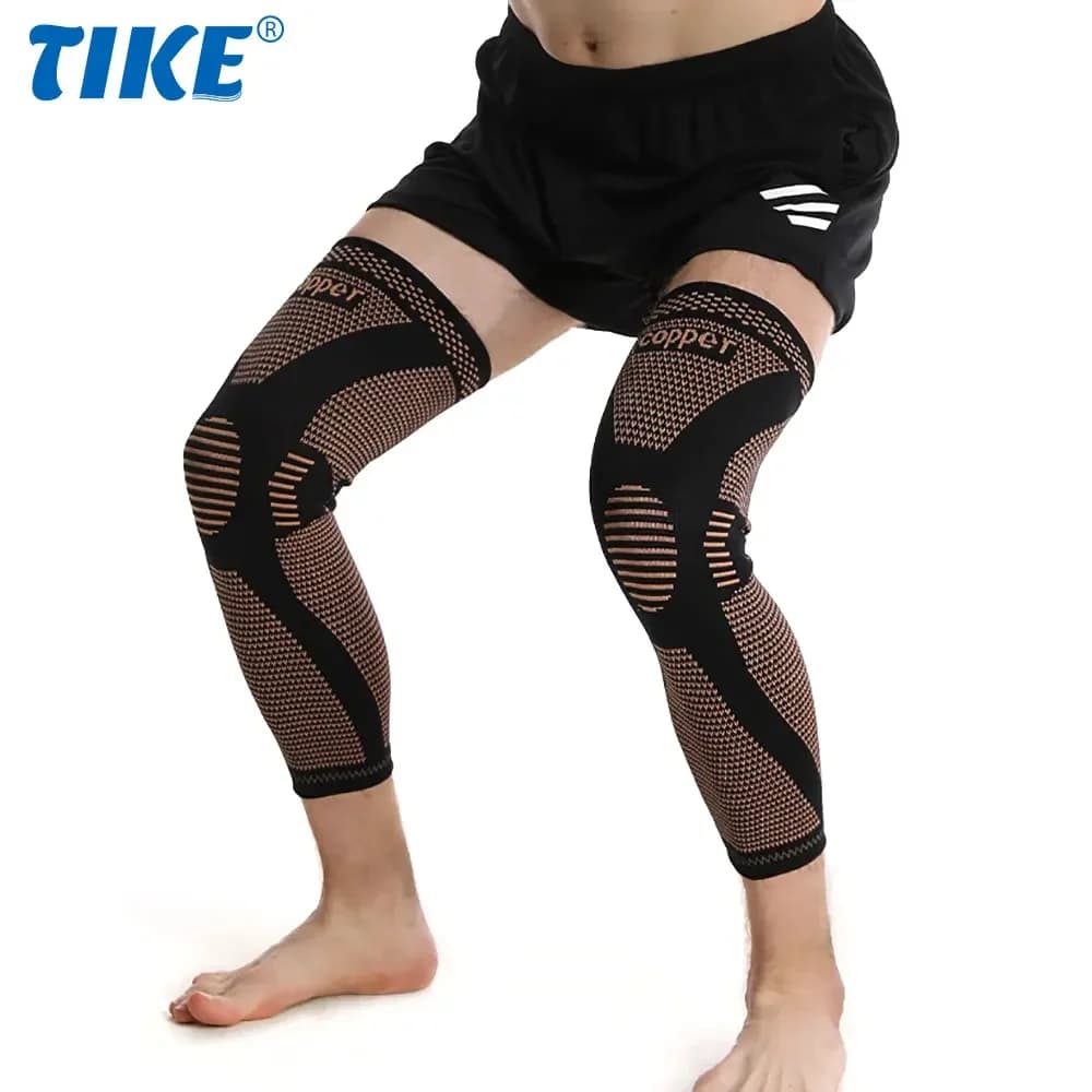 Manicotti per gambe intere in rame Supporto per ginocchio a compressione lunga Proteggi la gamba per uomo Donna Basket, Artrite Ciclismo Sport Calcio Palestra