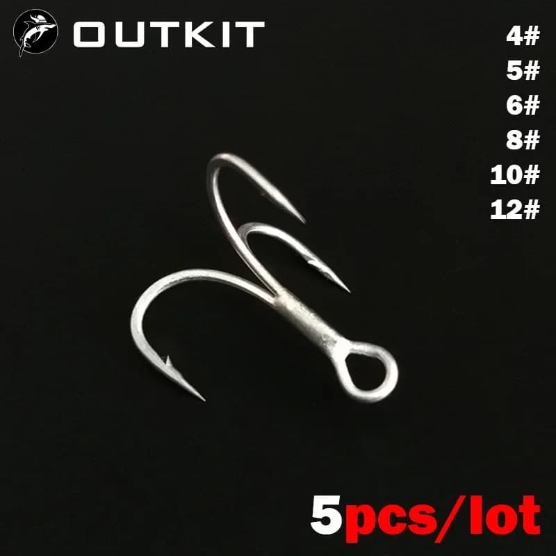 OUTKIT 5 pcs/box 6066-3x- NP Reinforce Gemini Super Strong Steel Alloy Sharpened Treble Hook Fishing Equipment Hook Fishing Box