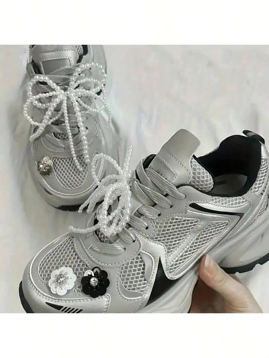 ABS Pearl Bow Shoelace With Twisted Design And Lobster Clasp For Sneaker Decoration And Footwear Styling