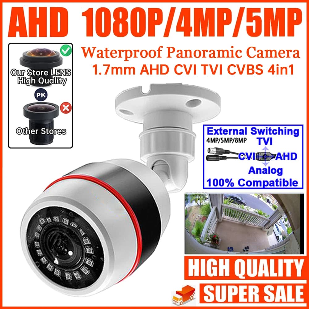 1.7mm Super grandangolare CCTV Panorama AHD Camera XVI-4in1 HD 5MP 4MP 2K 1080P Fisheye Lens 3D Ball Effect Video di sicurezza a