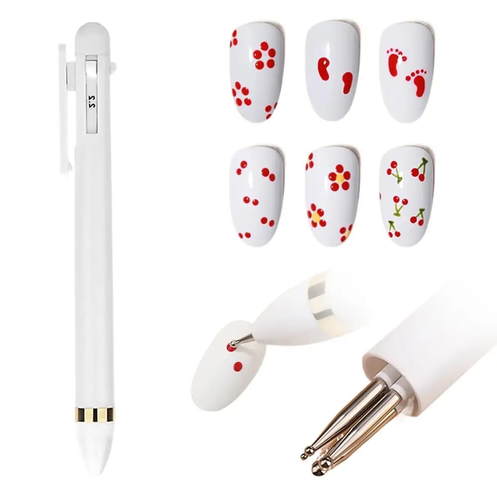 Penna per trapano per nail art 4 in 1, pennello per punteggiatura rapida per strumenti per la progettazione delle unghie, 4 dimensioni, immagine floreale, smalto gel, disegno, pittura