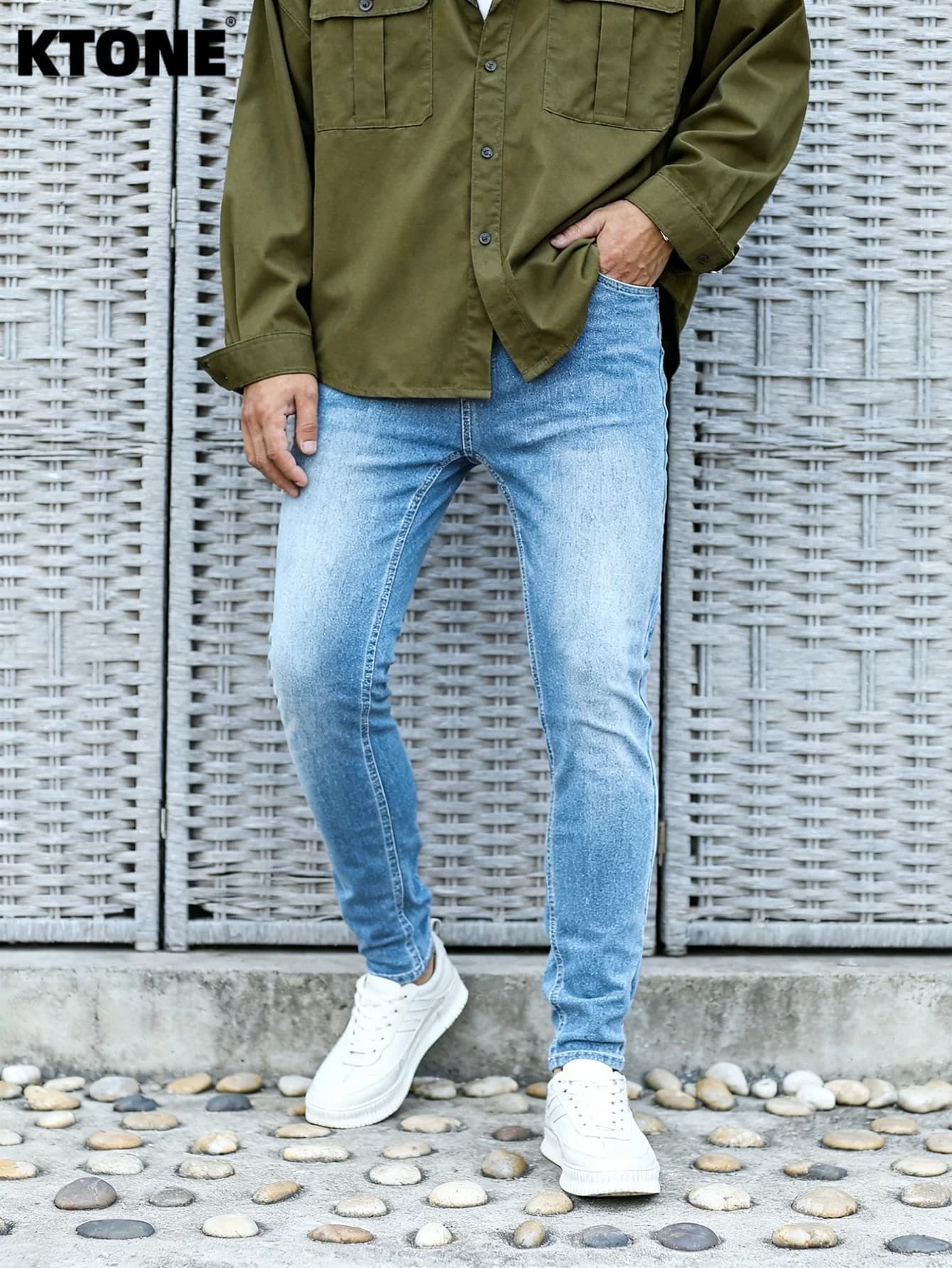 Jeans Slim da Uomo Stile Hip-hop Blu Y2K, Pantaloni in Denim Originali alla Moda, Senza Accessori o Cinture Inclusi