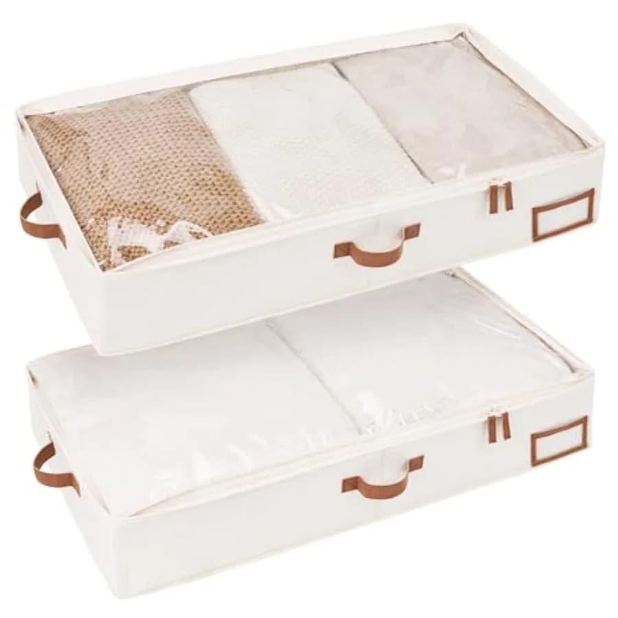 Contenitori Grandi per Organizzazione Sotto il Letto con Maniglie e Portaetichette, Confezione da 2, in Tessuto Ultra-Resistente, Organizer per Armadio