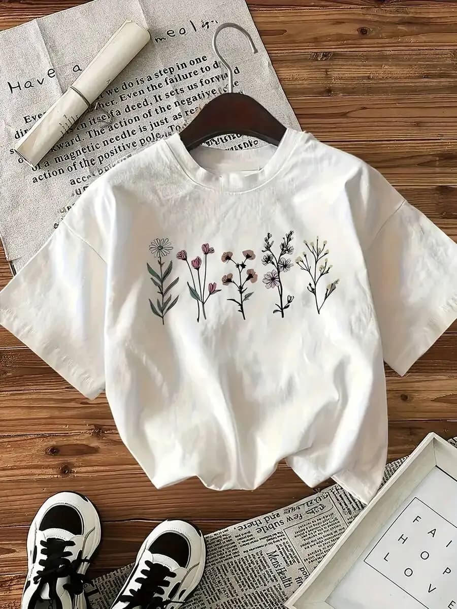 Oversize Womens Geometric Print T-Shirt Soft Comfortable Casual Top Loose Round Neck Short Sleeve