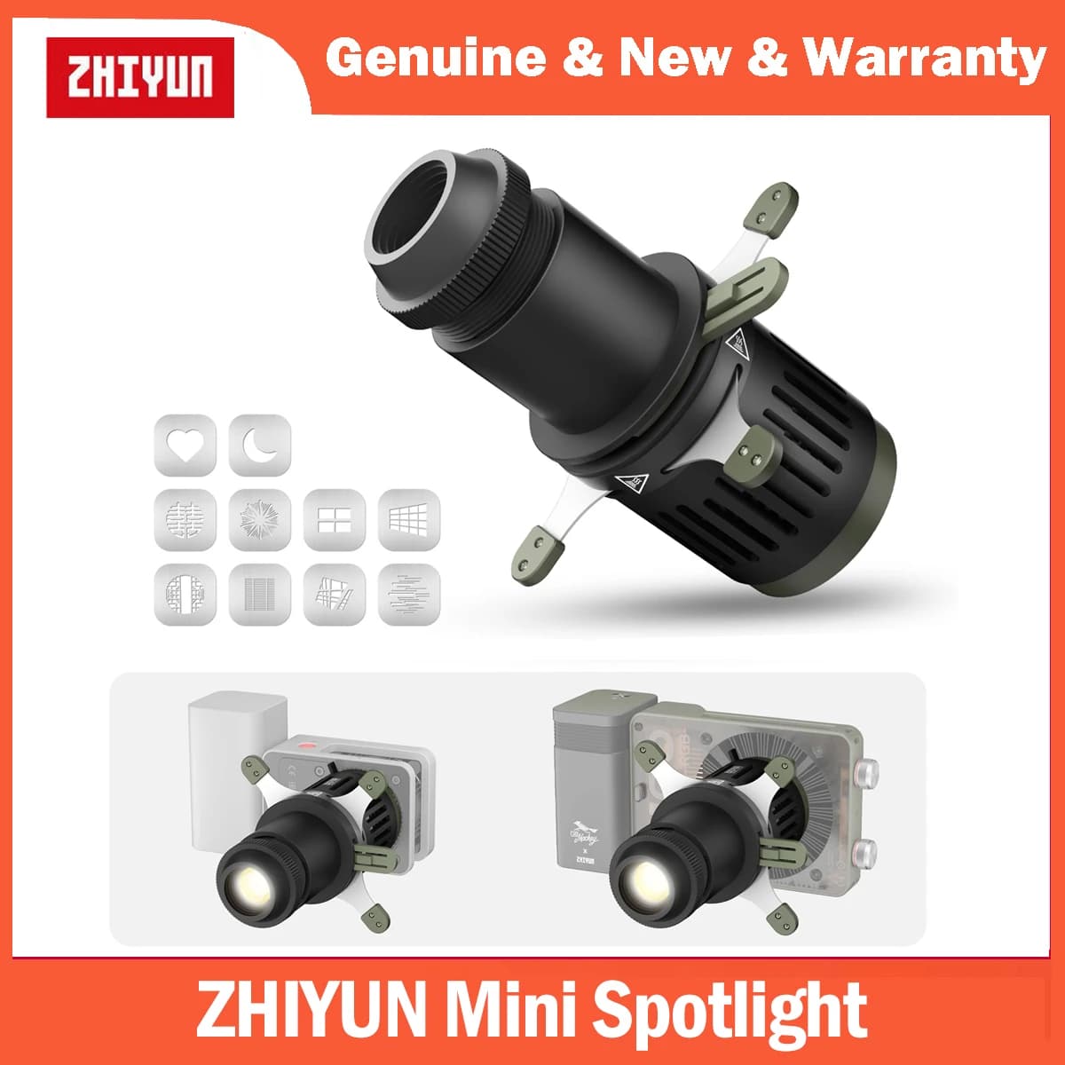 ZHIYUN Mini Faretto Conico Ottico Snoot Proiettore Accessorio 10 Gobos (Montaggio ZY) per X100 RGB X60 Serie CX100 G60 CX50