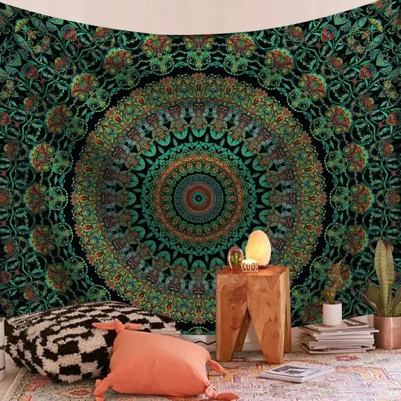 VIKAMA Indian Mandala Tapestry Psychedelic Bohemian Mural Art Backdrop Forest Tree Tapestry Living Room Bedroom Wall Decor