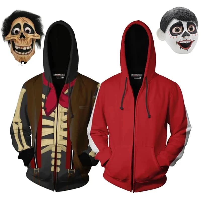 ❤ 2026 ❤ Felpa con Cappuccio del Film COCO Miguel Rivera, Costume Cosplay per Uomo e Donna, Giacca Hector Rivera, Felpa con Maschera per Cosplay ❤