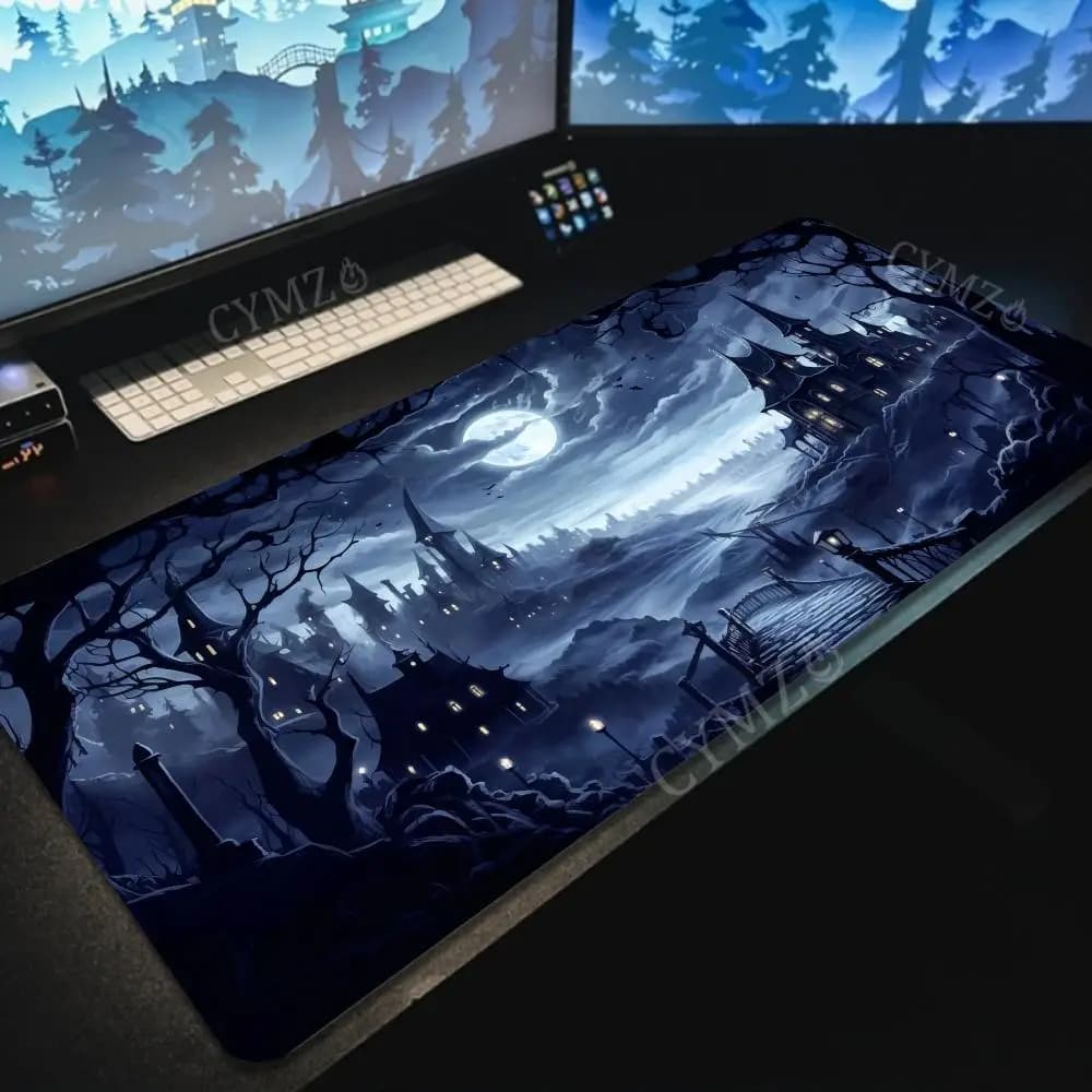 Fantasy Castle and Full Moon Tappetino per mouse di grandi dimensioni Tappetino da scrivania resistente e antiscivolo Tappetini da gioco Accessori per PC Tappetino esteso Tappeto da ufficio