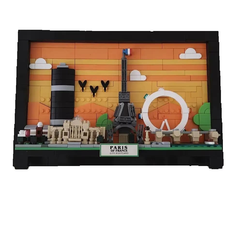 Set di Blocchi da Costruzione Cartolina di Parigi, Modello di Architettura Famosa, Decorazione Murale Creativa, Cornice Decorativa (598 pezzi)