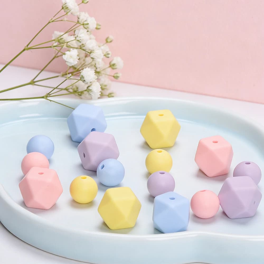 LOFCA 40pcs Silicone 14mm Hexagon 12mm Round Beads Set For DIY Bracelet Necklace Keychains Phone Charms Jewelry accessories