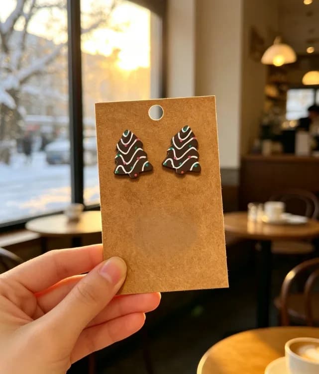 Chocolate Icing Pattern Christmas Tree Shape Stud Earrings Cute Festive Holiday Acrylic Ear Jewelry for Christmas Outfit Matching