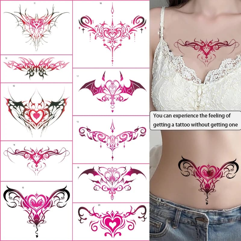 10pc/Lot Waist Abdomen Sexy Temporary Tattoo Sticker Female Covered Scar Waterproof Succubus Totem Human Fake Tattoos Watercolor
