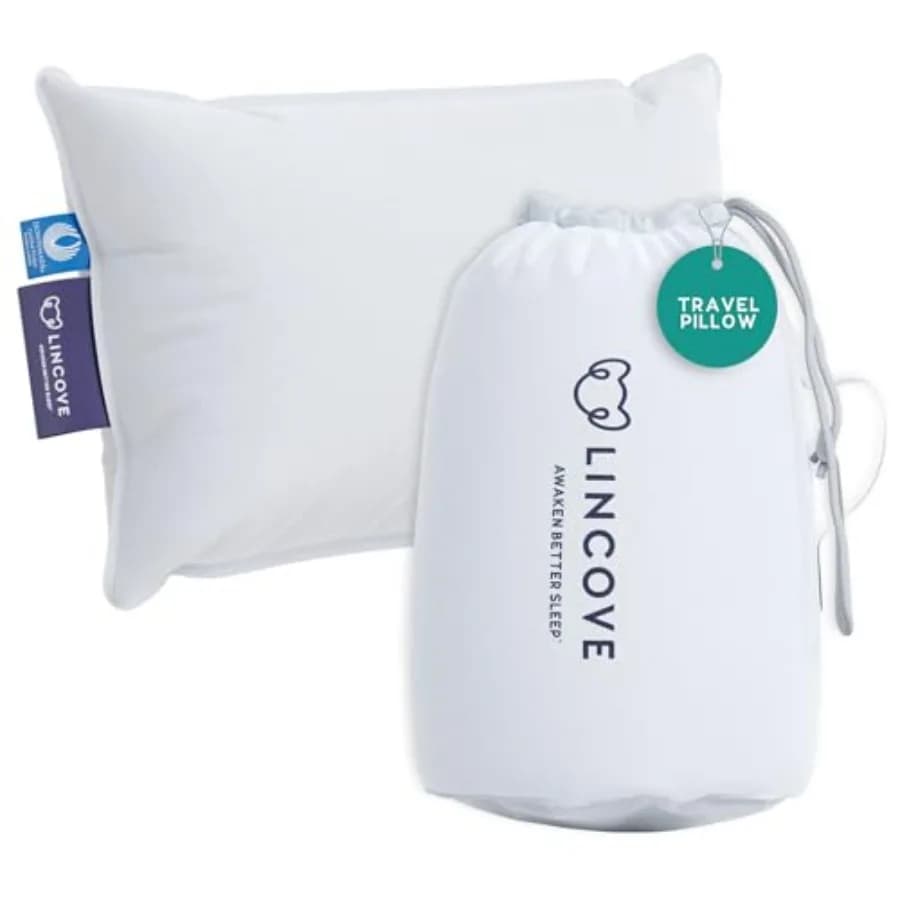 Cuscino da viaggio per aerei, auto, hotel e uso domestico, in piuma d'oca canadese, beige, supporto ultra-morbido per testa e collo, 13x18 lu