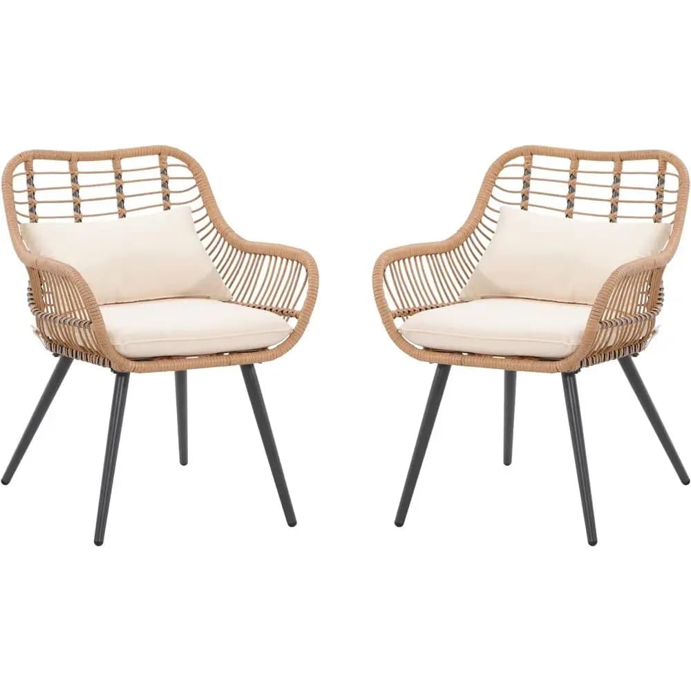 2-Piece Patio Dining Chair Set, Outdoor Wicker Seating with Cushions, Suitable for Backyard, Balcony, Living Room Use