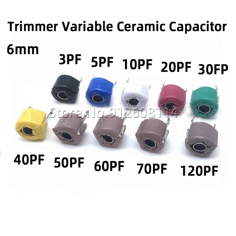 10 Pz/lotto 6mm Trimmer Kit Condensatore Ceramico Variabile JML06 3PF 5PF 10PF 20PF 30PF 40PF 50PF 60PF 70PF 120PF per Arduino