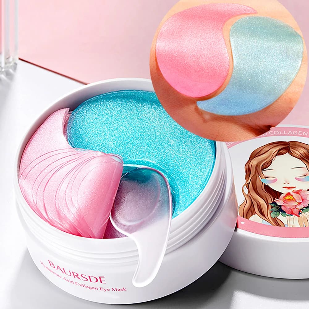 Two-tone eye mask with cherry and collagen flowers - Moisturizing, moisturizing and nourishing patches under the eyes 30 pairs/bottle