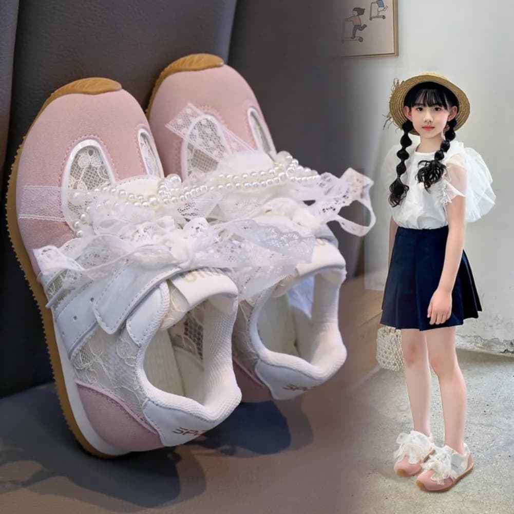 Scarpe da ginnastica sportive per bambina 2026 estive con perle e lacci Mary Jane, leggere, antiscivolo, per il ritorno a scuola, sandali da corsa per bambini