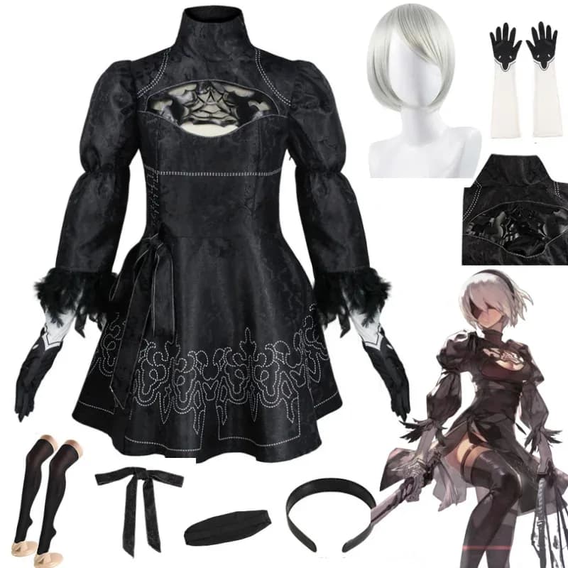 Nier Automata Costume Cosplay Yorha 2B Vestito sexy Giochi Vestito Donne Giochi di ruolo Costumi Ragazze Halloween Party Fancy Dress Party