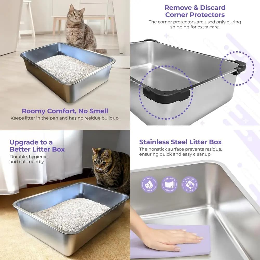 Lettiera per Gatti Extra-Large Antiaderente con Rivestimento Anti-Odore e Antiruggine - Facile da Pulire, Resistente, Vasca Spaziosa