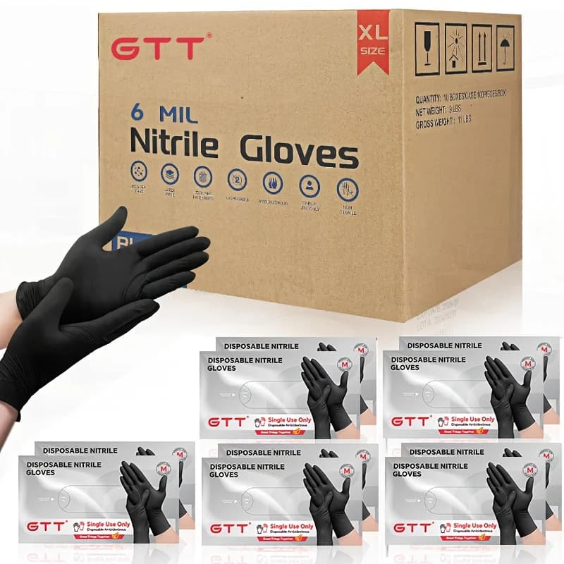 Guanti in Nitrile Nero Resistenti da 6 Mil - Senza Lattice, Monouso, con Presa Completamente Testurizzata a Diamante, Grado Professionale, Adatti per Esterni